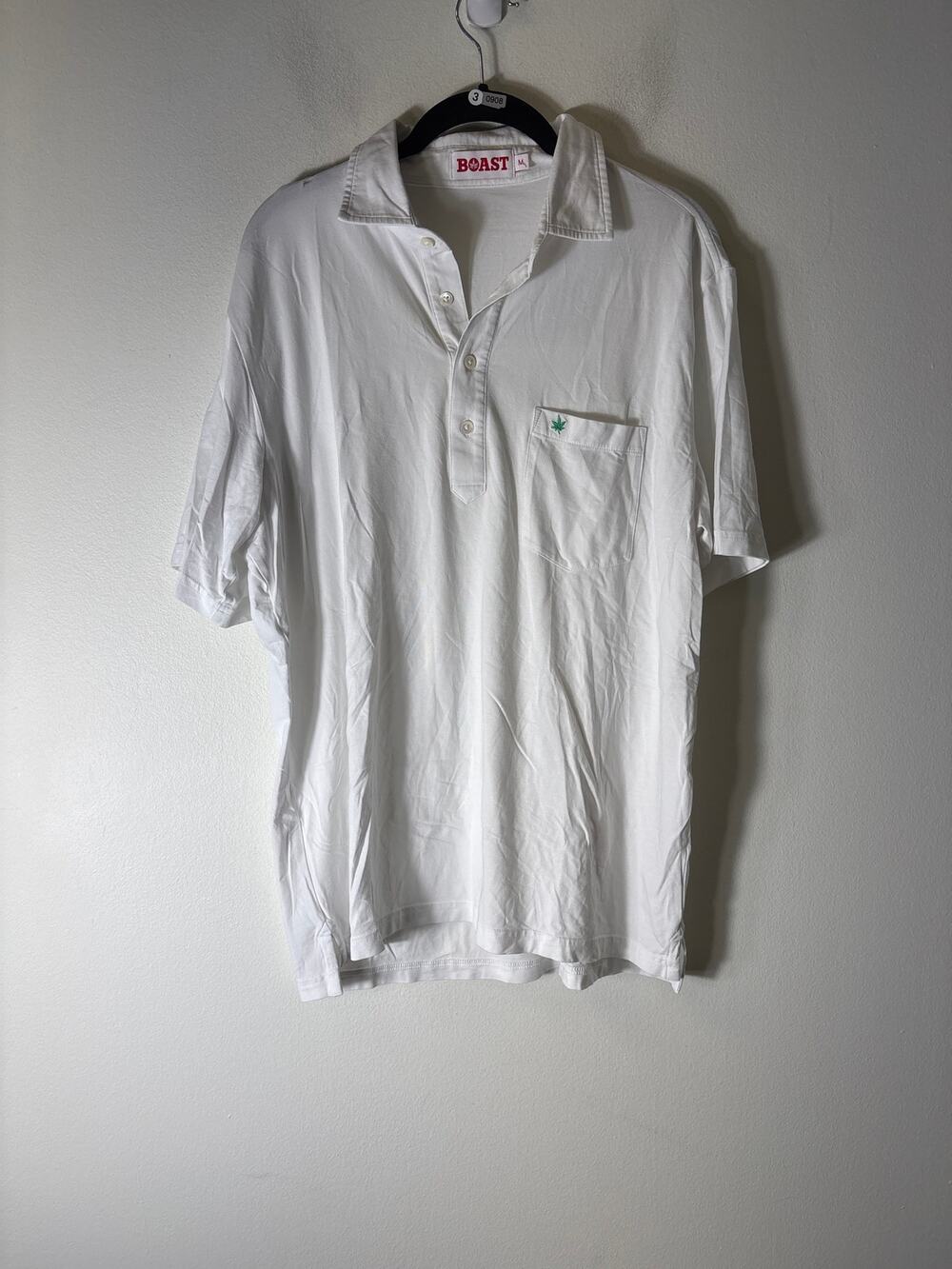 Mens Boast White W Green Leaf Tennis Polo Shirt Sz M